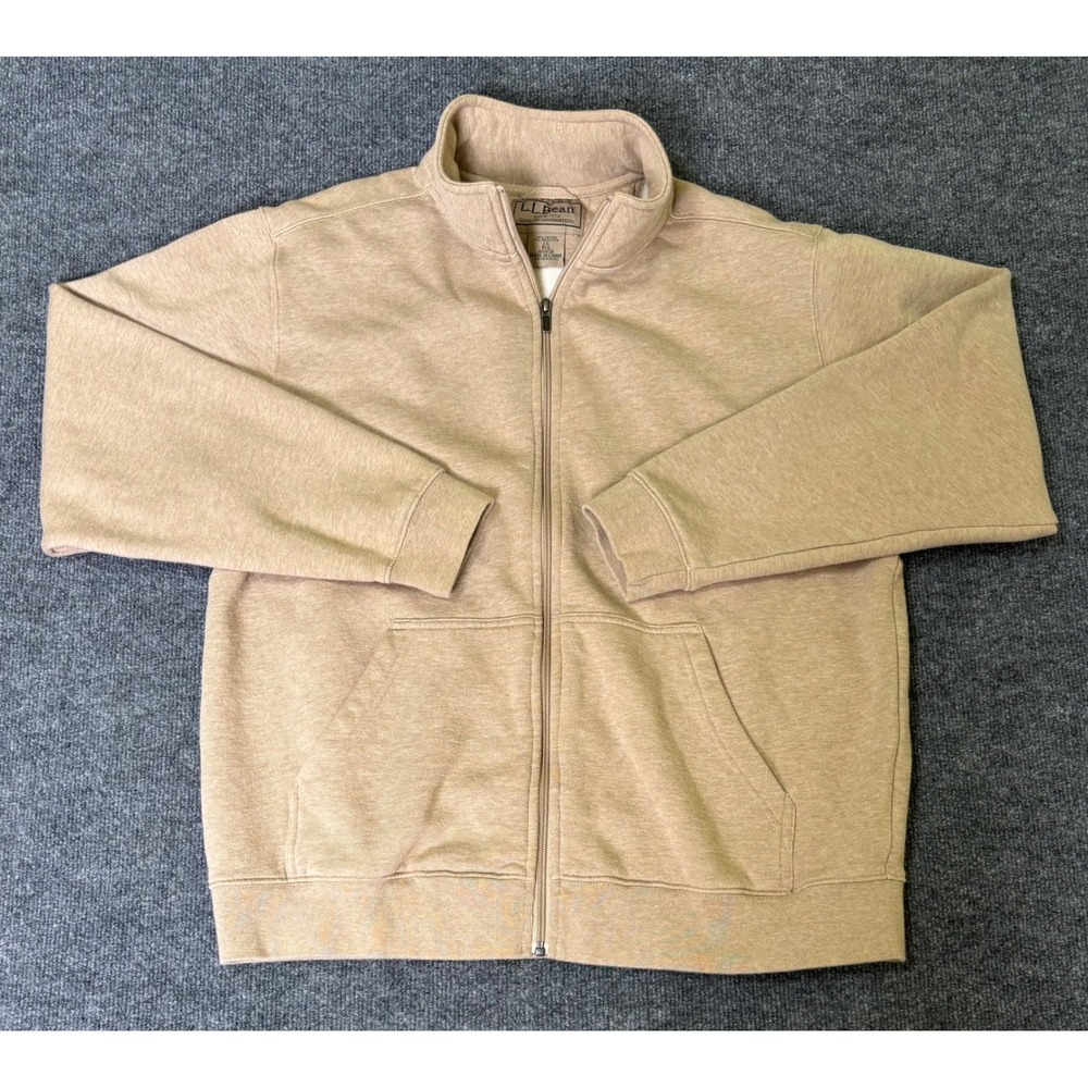 LL Bean Men's Beige‎ Fleece Lined Zip Up Jacket Comfort Warm Size LG